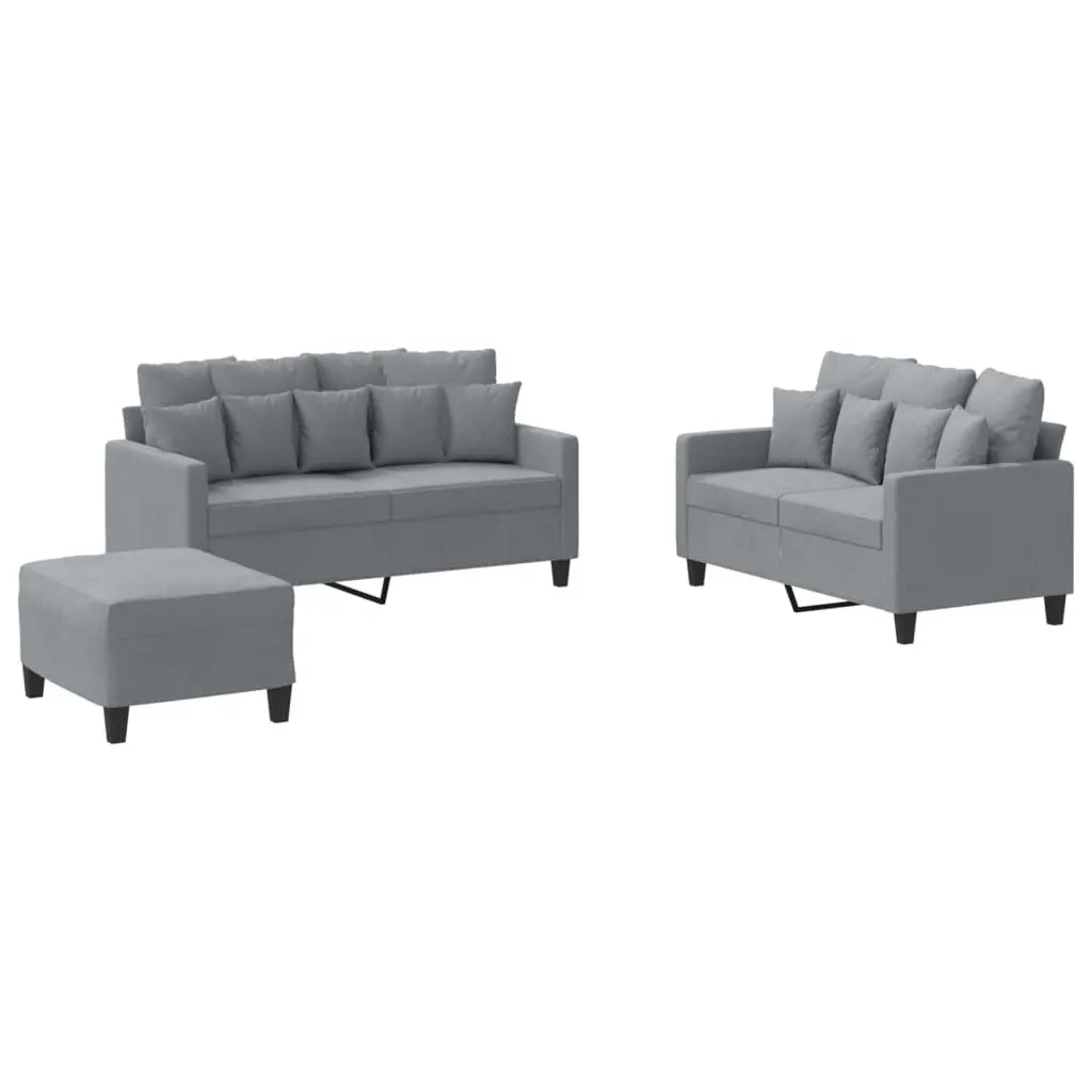 3 Piece Sofa Set Fabric Grey Lounge