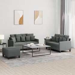 Durable 3 Piece Grey Fabric Sofa Set with Footstool