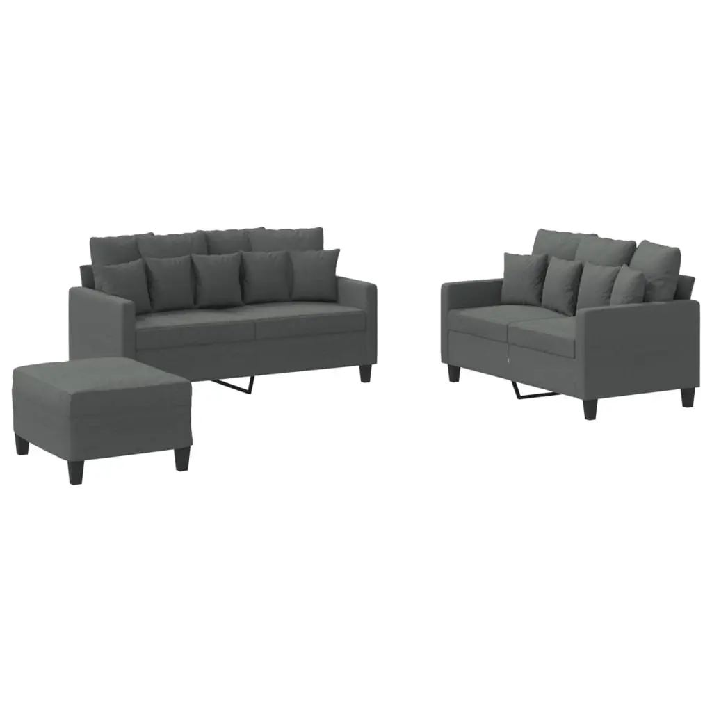 3 Piece Sofa Set Fabric Grey