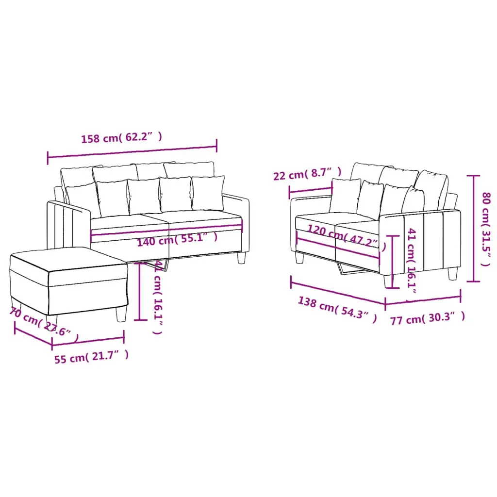 3 Piece Sofa Set Fabric Grey