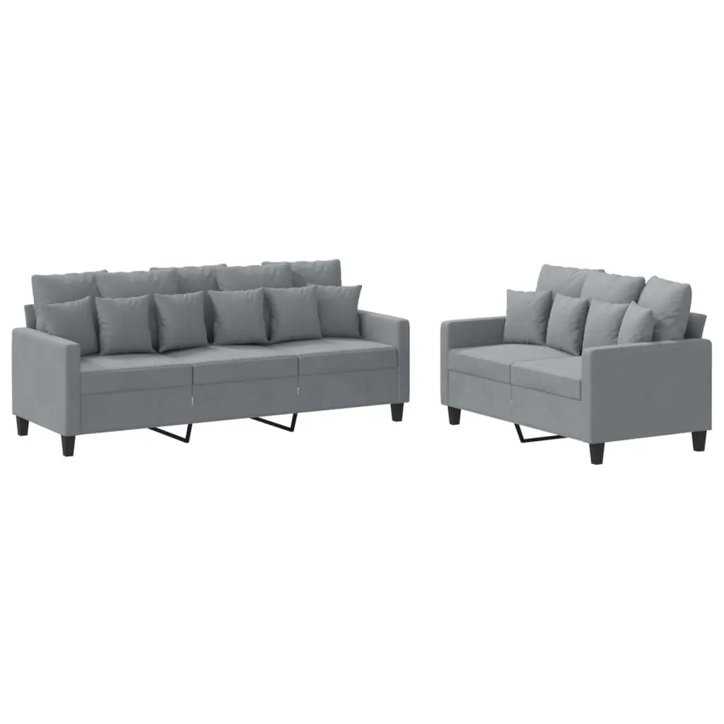 2 Piece Sofa Set Fabric Grey Padded Seating Lounge Suite