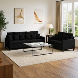Quality Black Fabric 2 Piece Sofa Set with Cushions