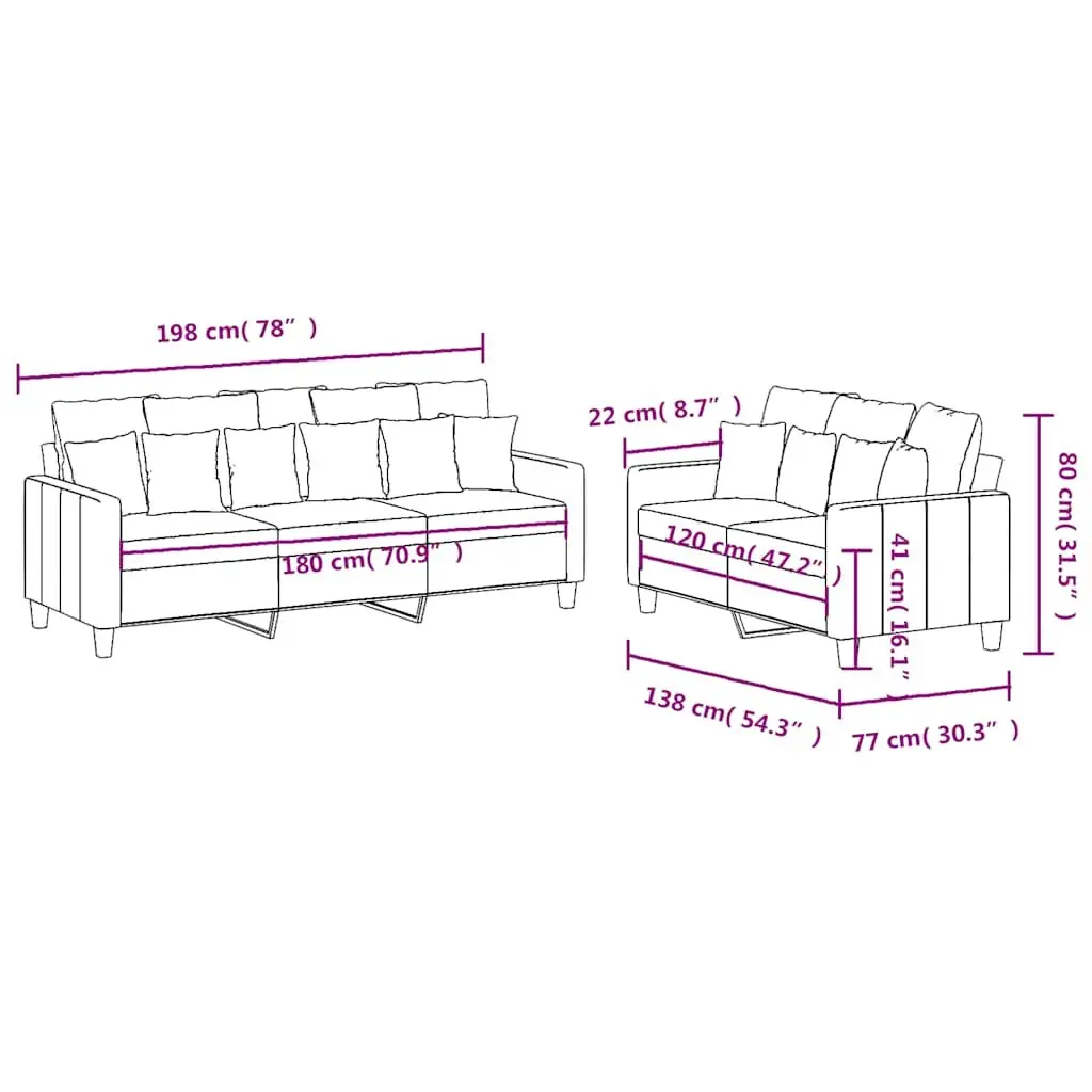 Black Fabric 2 Piece Sofa Set with Cushions
