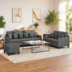 Sturdy 3-Piece Sofa Set with Footstool in Grey Fabric