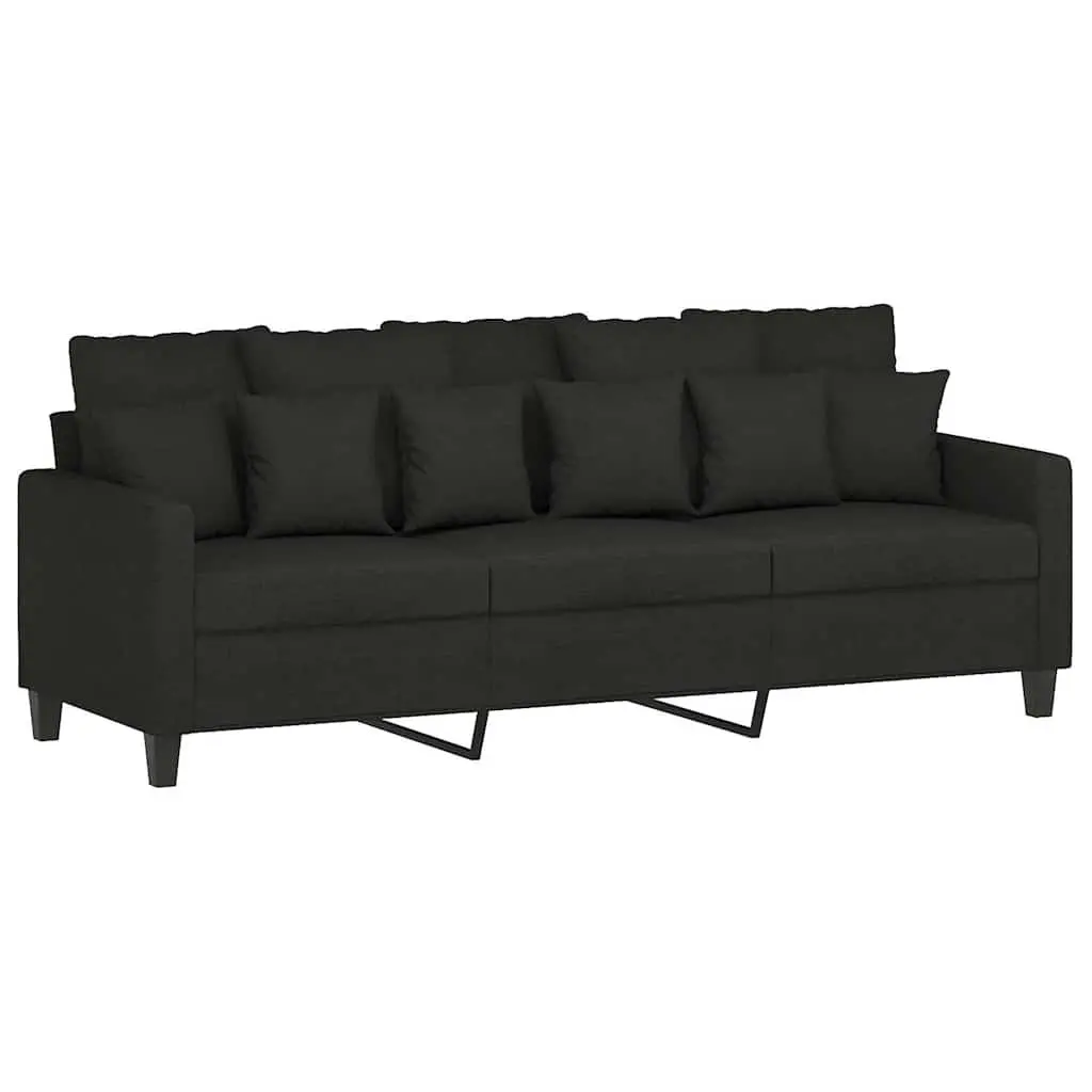 Black Fabric 3 Piece Sofa Set with Cushions