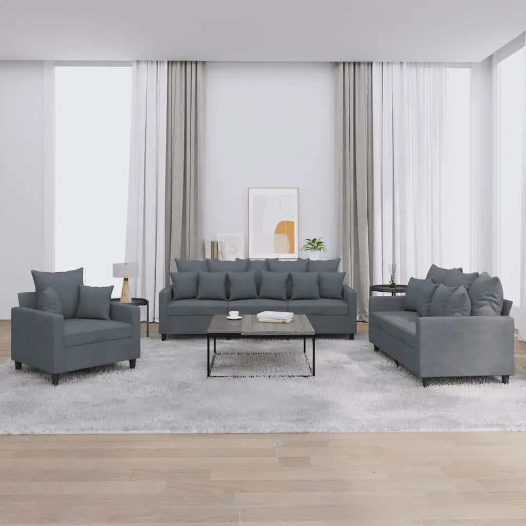 3 Piece Sofa Set Velvet Grey