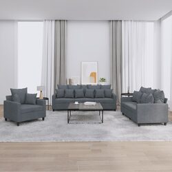 Grey Velvet Lounge Suite - 3 Piece Sofa Set