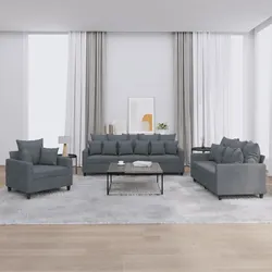 Grey Velvet Lounge Suite - 3 Piece Sofa Set