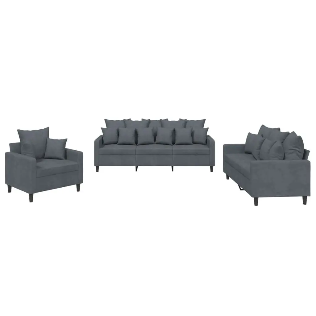 3 Piece Sofa Set Velvet Grey