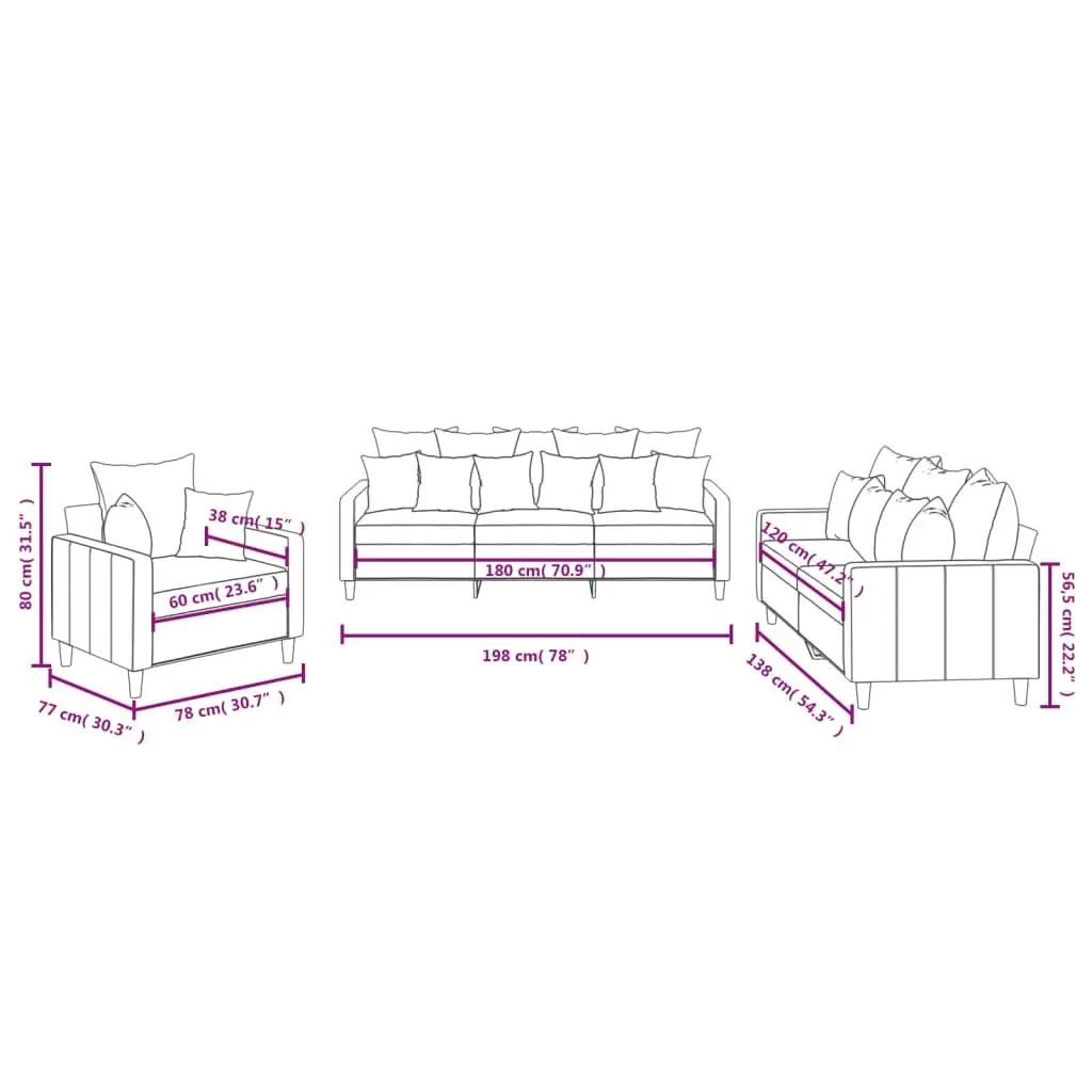 3 Piece Sofa Set Velvet Grey