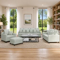 Elegant 4 Piece Grey Velvet Sofa Set with Footstool