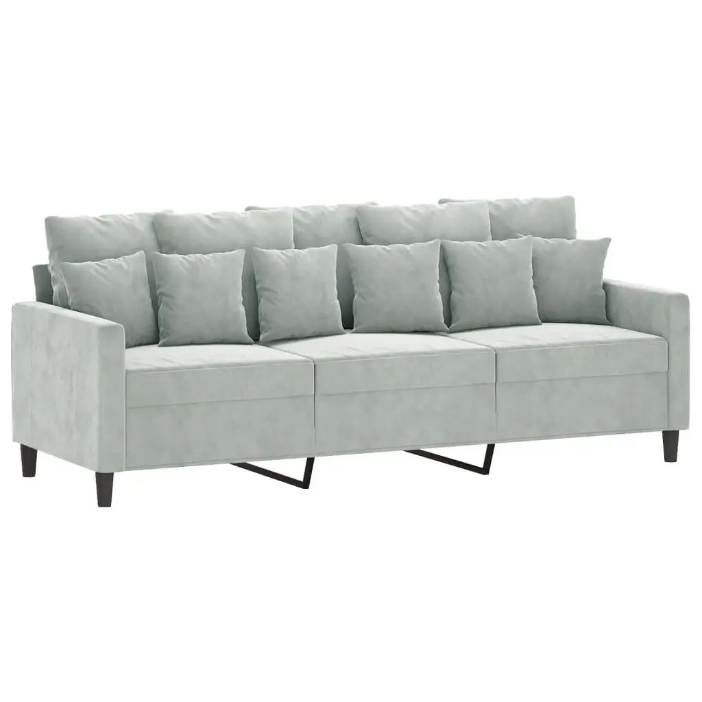 4 Piece Grey Velvet Sofa Set with Footstool