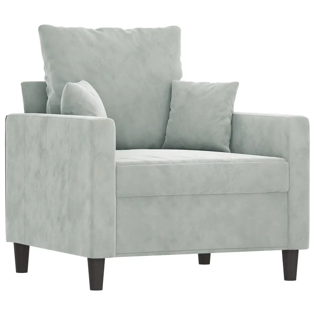 4 Piece Grey Velvet Sofa Set with Footstool