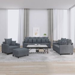 Grey Velvet 4 Piece Sofa Set with Footstool for Living Rooms