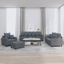 Grey Velvet 4 Piece Sofa Set with Footstool for Living Rooms