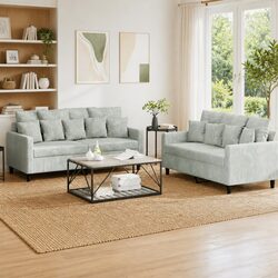 Sturdy 2 Piece Grey Velvet Sofa Set for Living Room