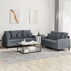 Premium 2 Piece Grey Velvet Sofa Set for Living Rooms