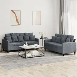 Premium 2 Piece Grey Velvet Sofa Set for Living Rooms
