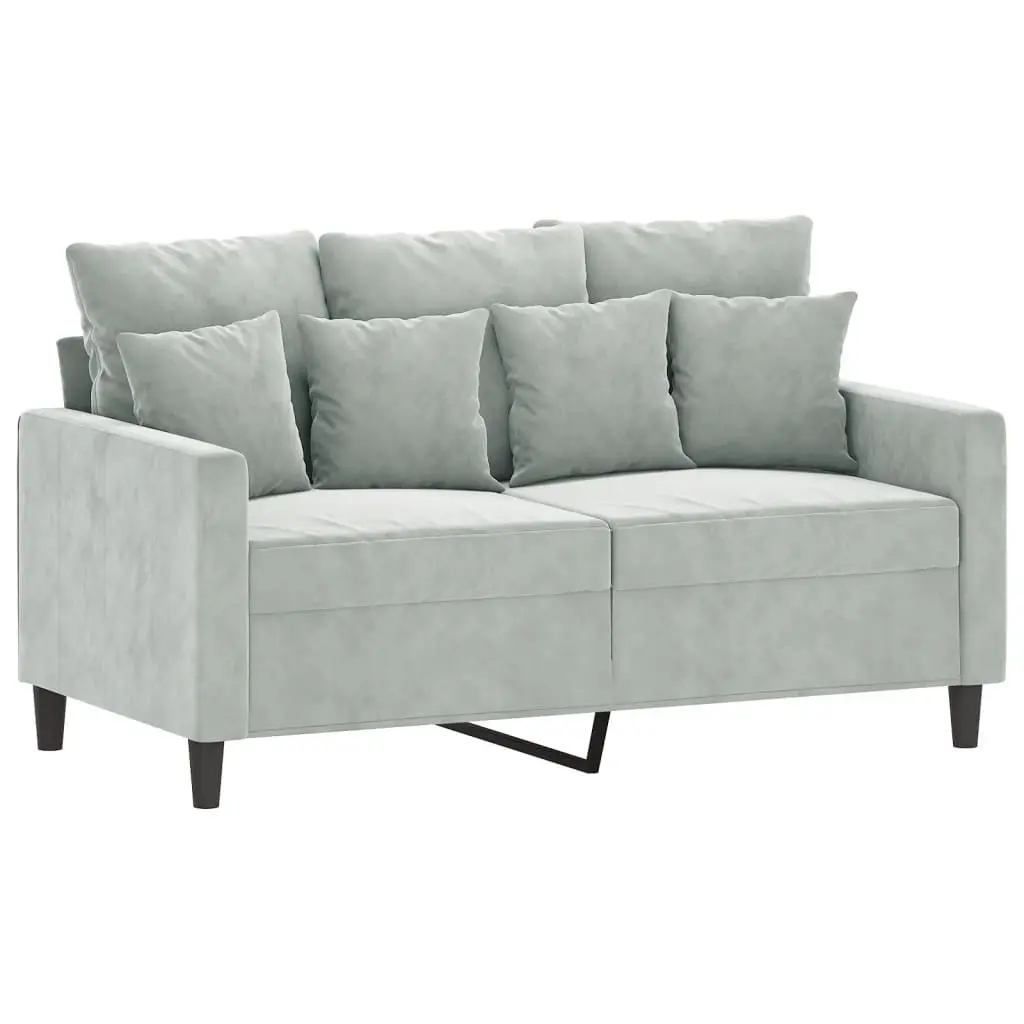 Sofa Set Velvet Grey 3 Piece with Footstool