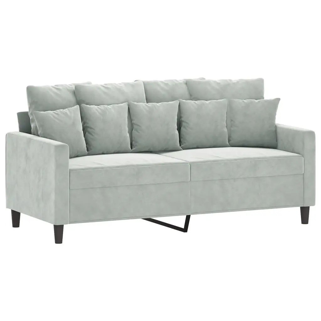 Sofa Set Velvet Grey 3 Piece with Footstool