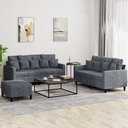 Durable 3 Piece Grey Velvet Sofa Set with Footstool
