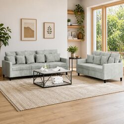 Durable 2 Piece Grey Velvet Sofa Set with Cushions