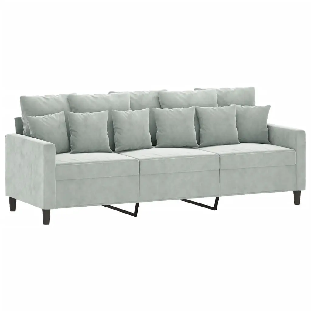 2 Piece Grey Velvet Sofa Set with Cushions