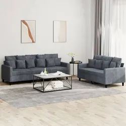 Luxurious Grey Velvet 2 Piece Sofa Set for Comfort