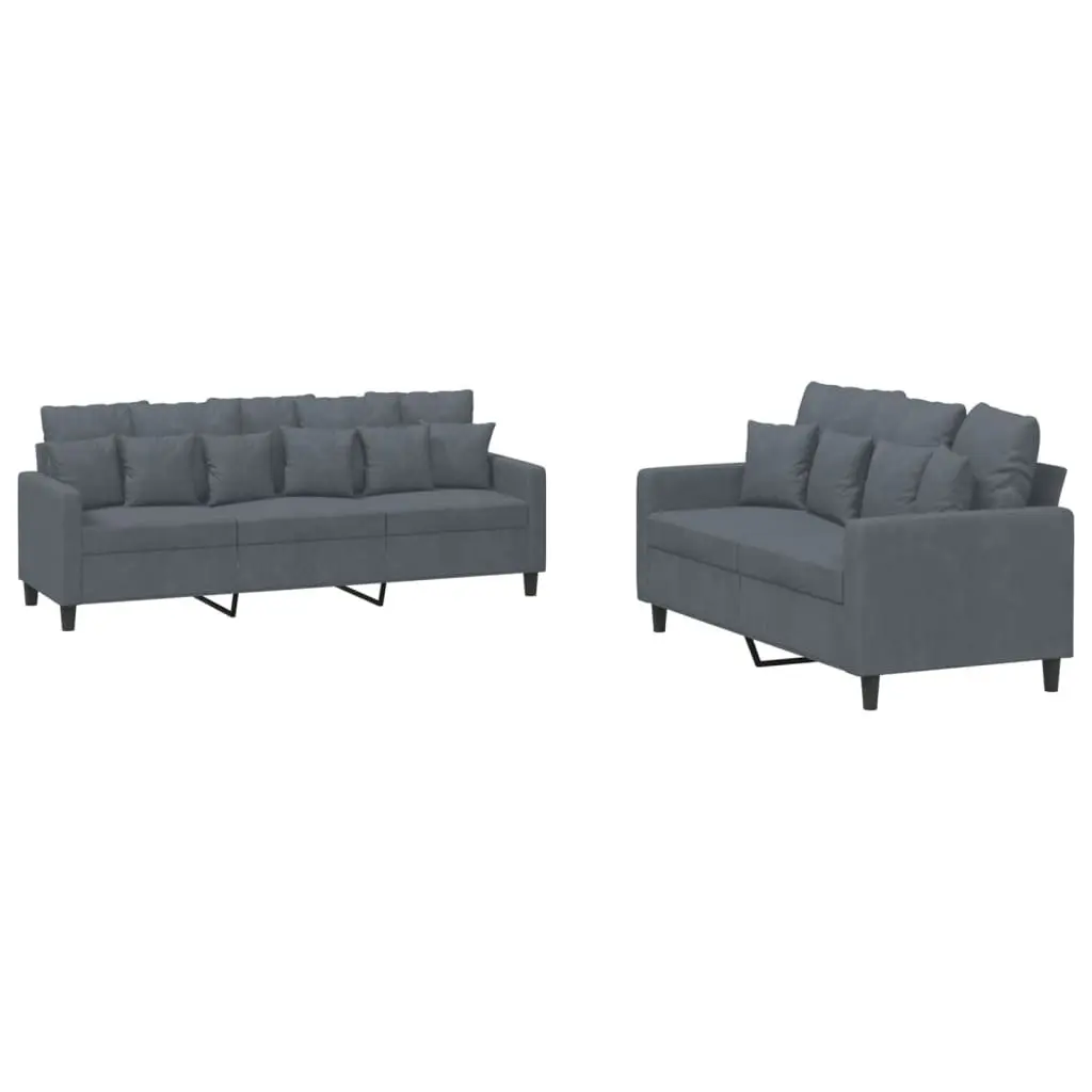 Sofa Set Velvet Grey 2 Piece