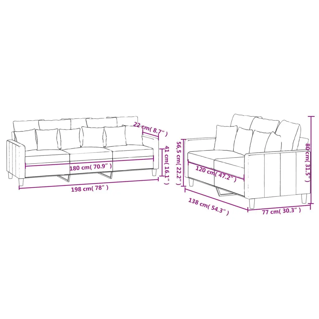 Sofa Set Velvet Grey 2 Piece