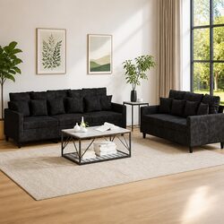 Premium Two-Piece Sofa Set in Black Velvet