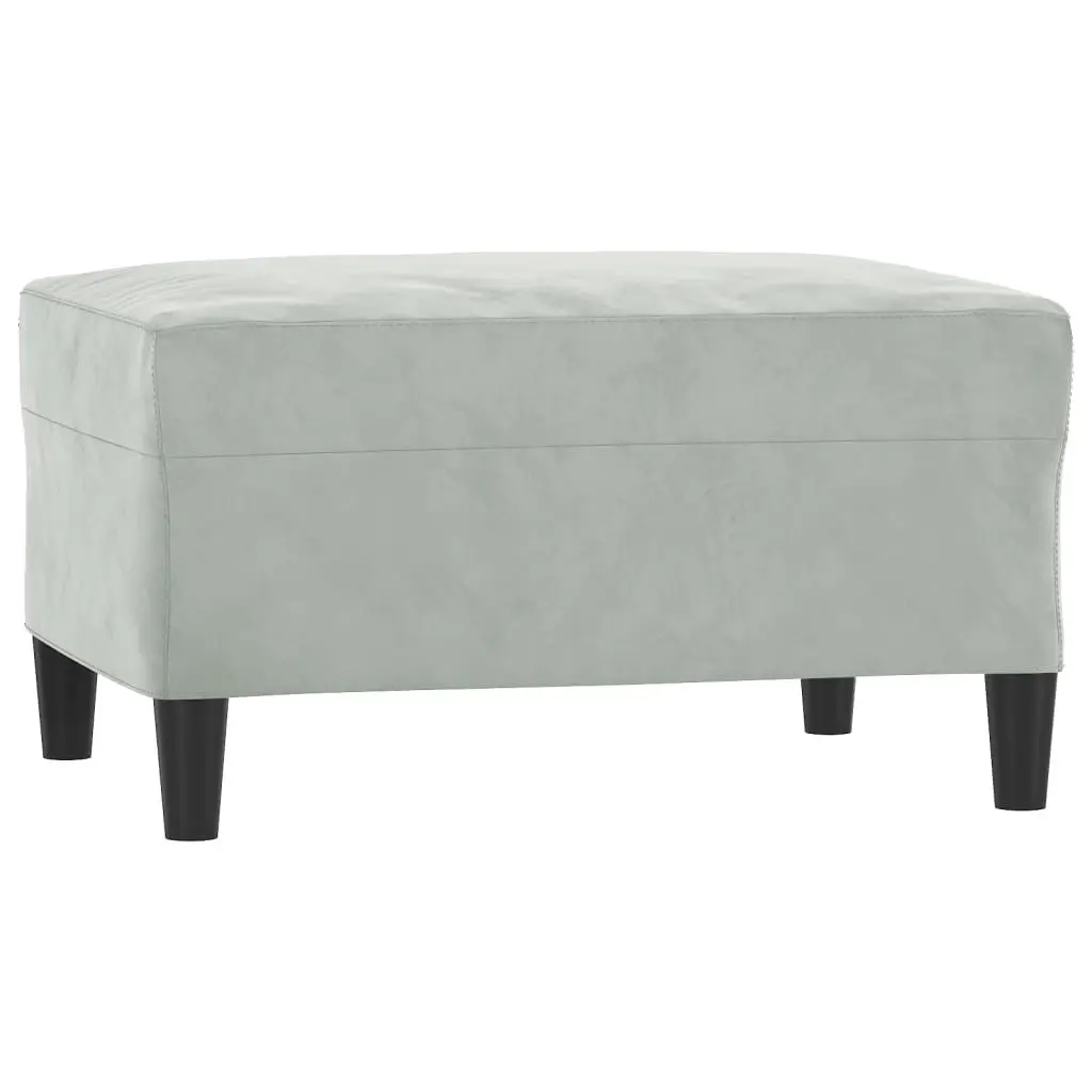 Grey Velvet Sofa Set with Cushions and Footstool