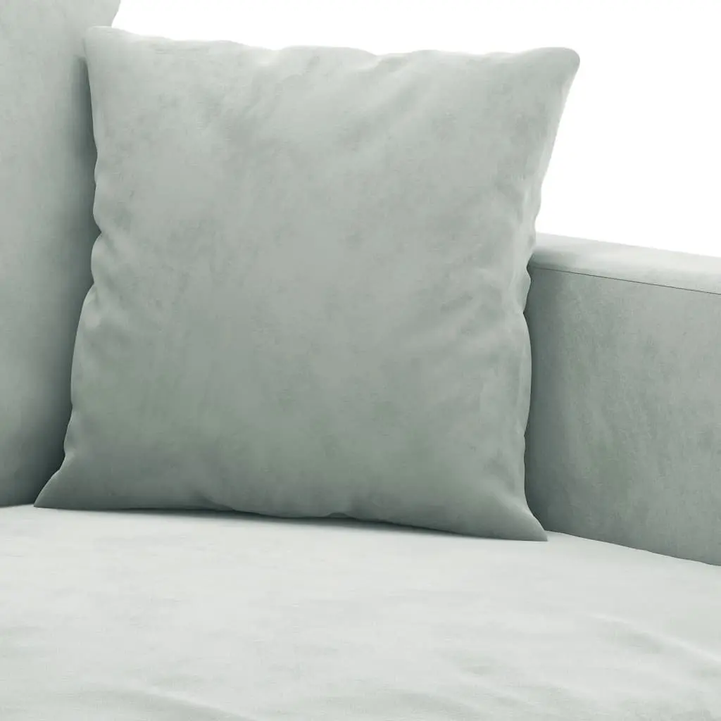 Grey Velvet Sofa Set with Cushions and Footstool