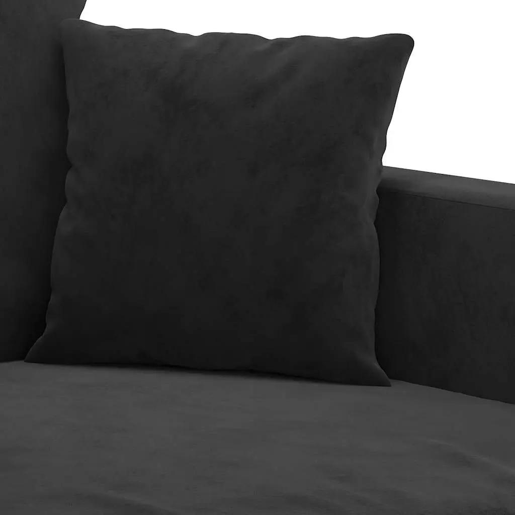 Sofa Set Velvet Black 3 Piece with Footstool