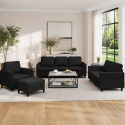 Stylish 4 Piece Black Faux Leather Sofa Set