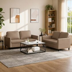 2 Piece Sofa Set Brown Faux Leather Lounge Suite Cushioned Couch Living Room