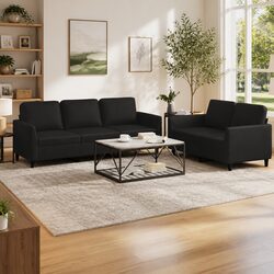 Premium Black Faux Leather 2 Piece Sofa Set for Living Rooms