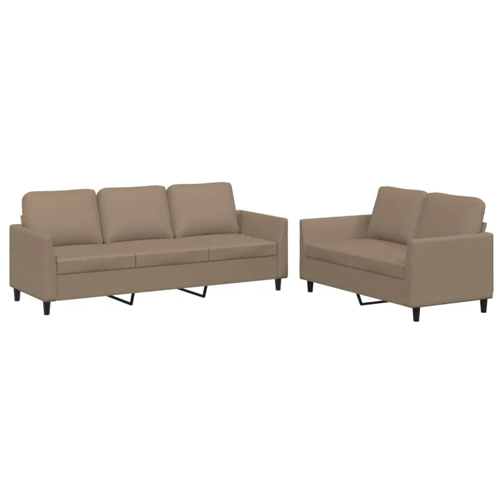 Brown Faux Leather 2 Piece Sofa Set with Cushions