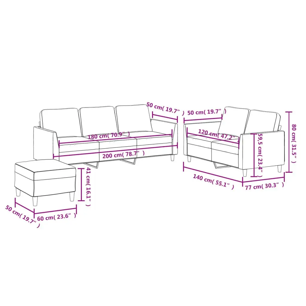 3 Piece Sofa Set Faux Leather Brown