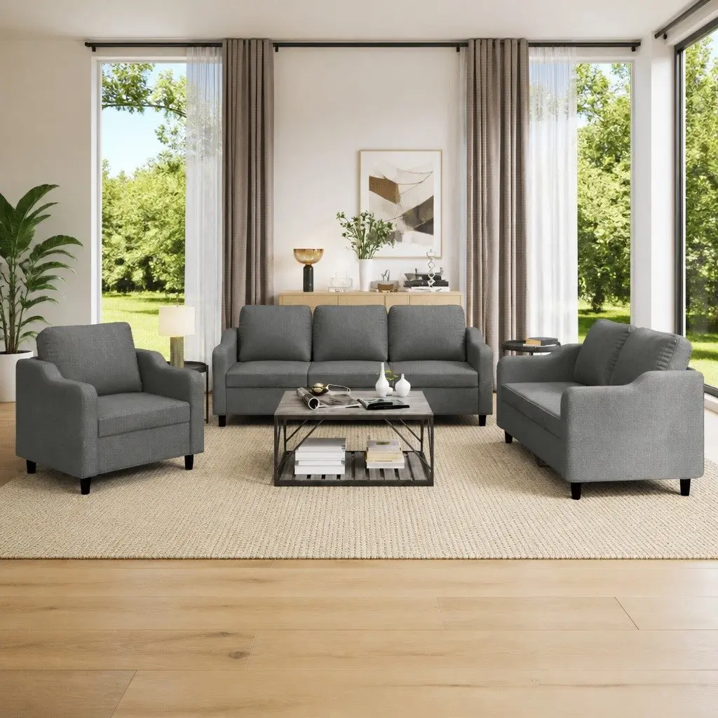 3 Piece Sofa Set with Cushions in Grey