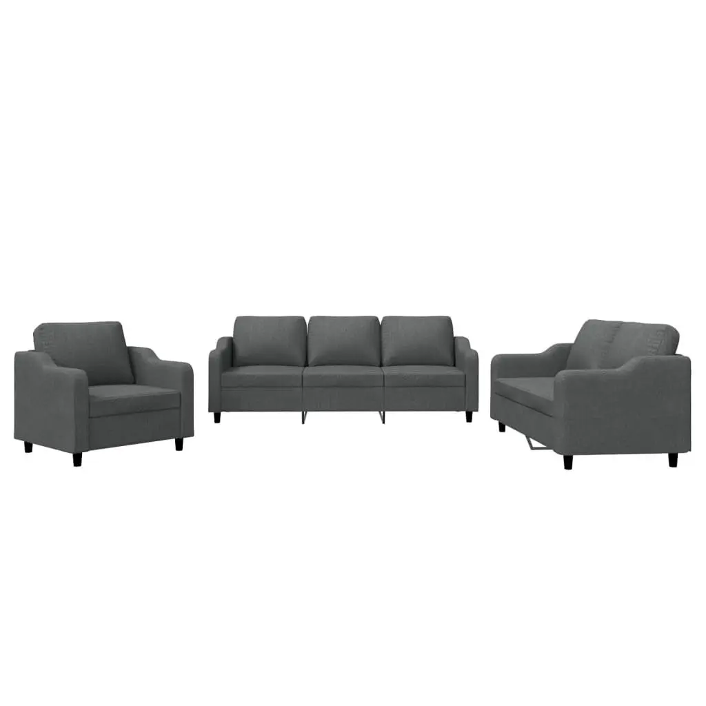 3 Piece Sofa Set with Cushions in Grey