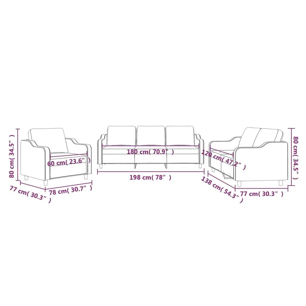3 Piece Sofa Set with Cushions in Grey