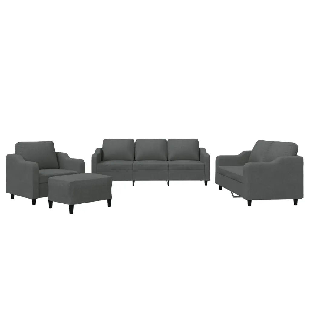Sofa Set Fabric 4 Piece Grey Lounge Couch Armchair Footstool
