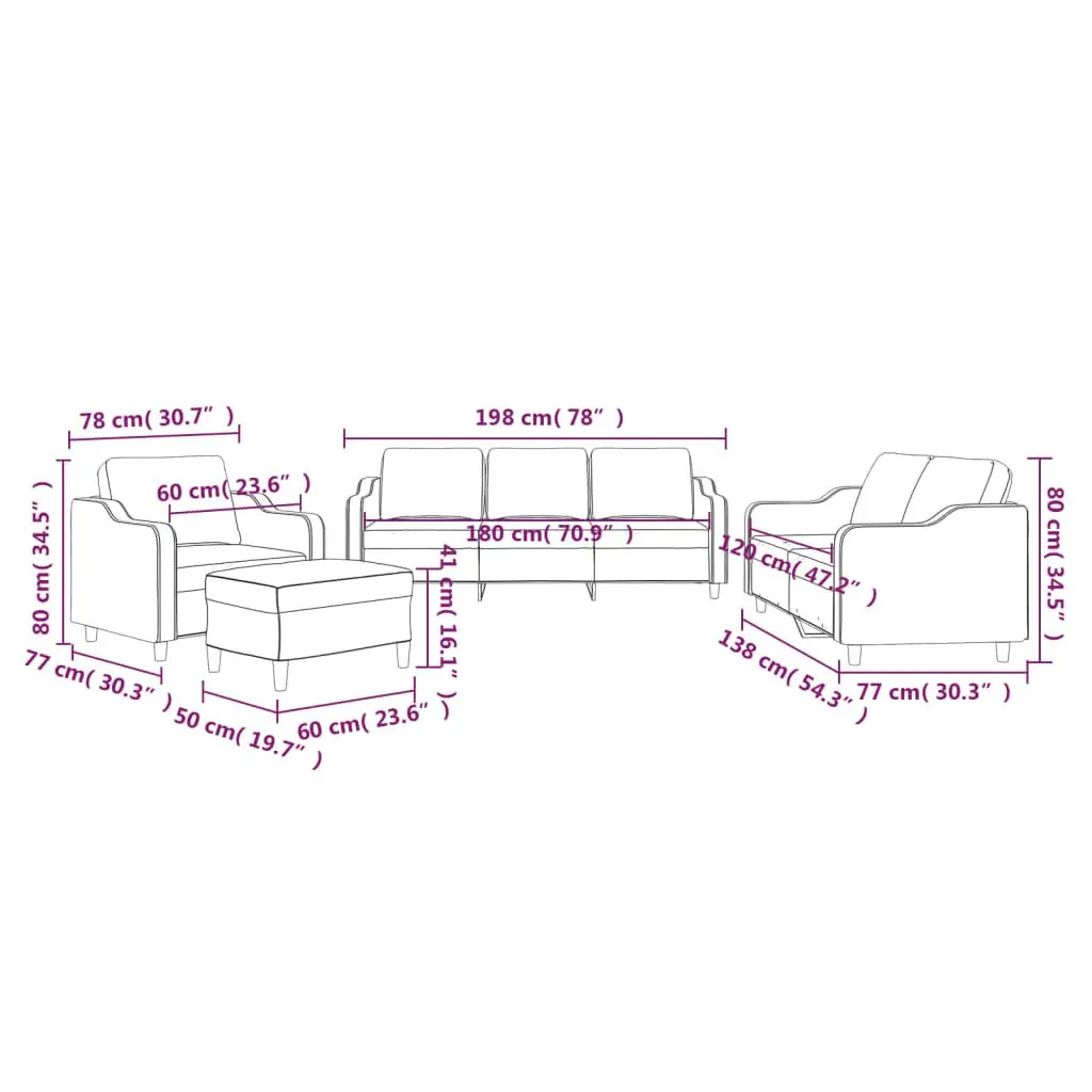 Sofa Set Fabric 4 Piece Grey Lounge Couch Armchair Footstool