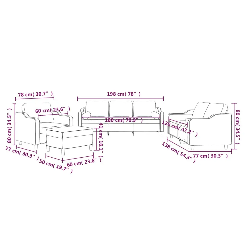 4 Piece Grey Fabric Sofa Set with Pillows