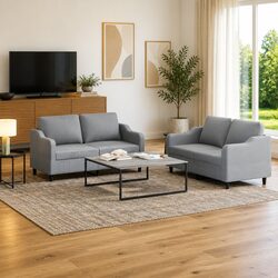 Durable 2 Piece Grey Fabric Sofa Set with Cushions
