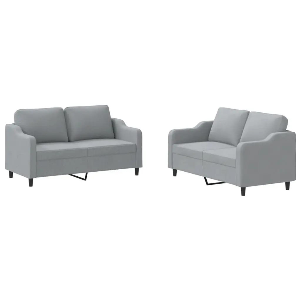 2 Piece Grey Fabric Sofa Set with Cushions