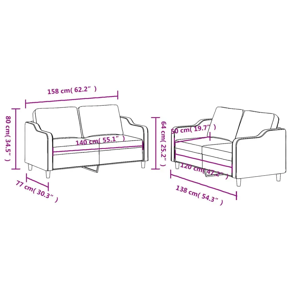 2 Piece Grey Fabric Sofa Set with Cushions