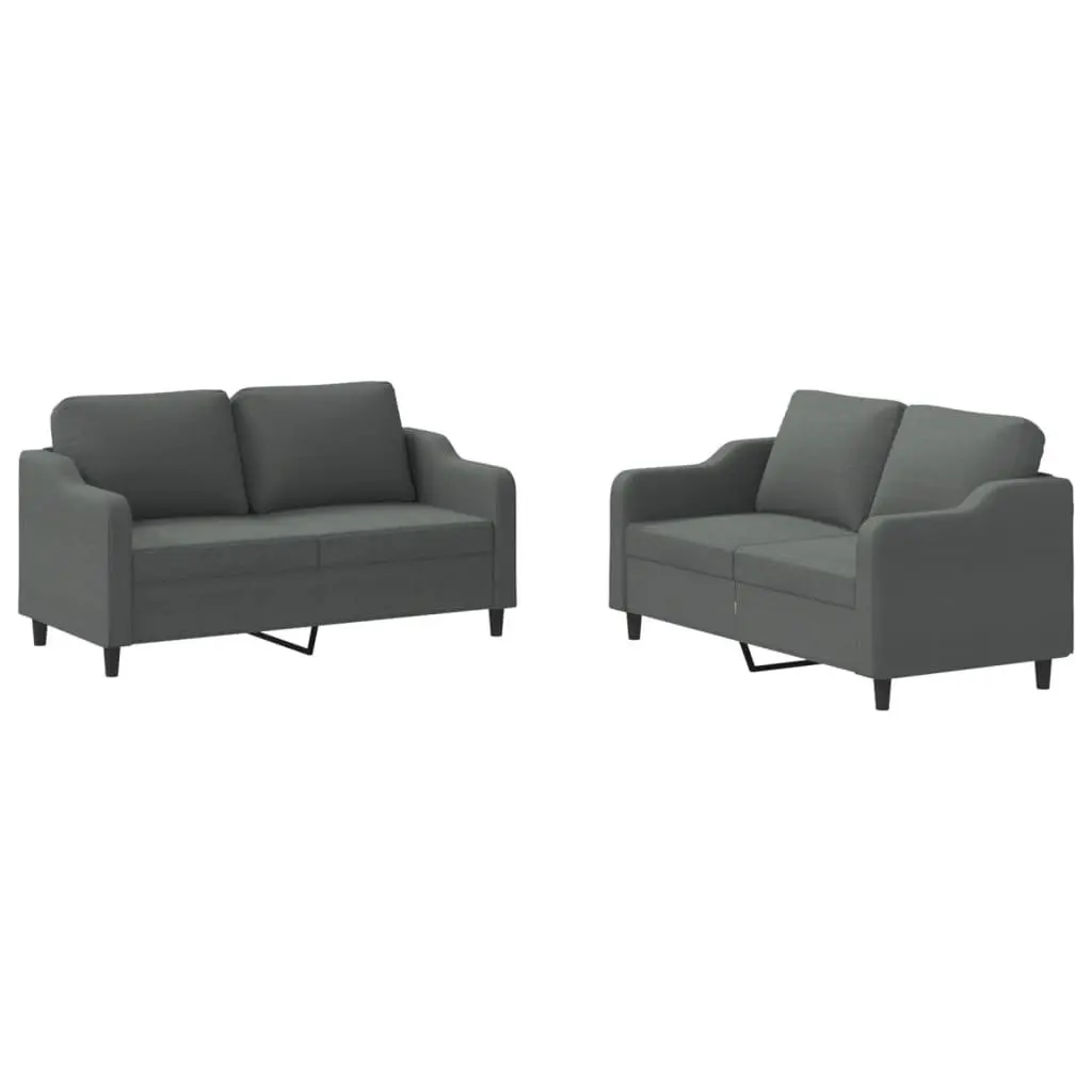 2 Piece Sofa Set Grey Fabric Lounge Suite Cushioned Armchairs Living Room
