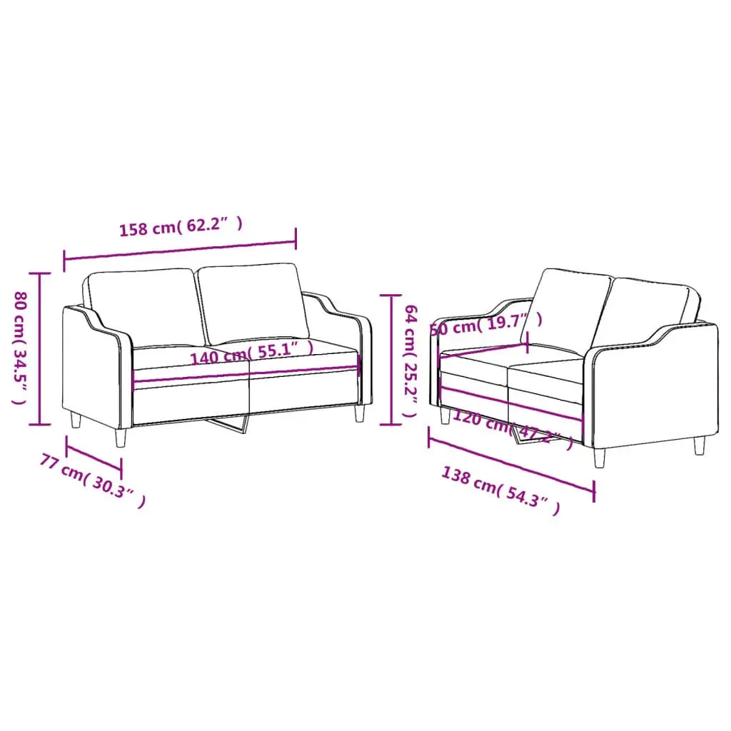 2 Piece Sofa Set Grey Fabric Lounge Suite Cushioned Armchairs Living Room